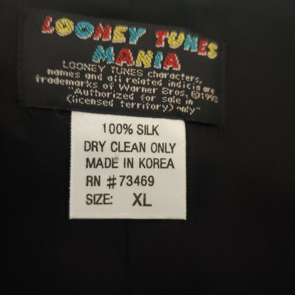 Vintage Looney Tunes Mens XL Silk Vest Mania Cartoon Print Daffy Bugs Retro - Picture 5 of 5